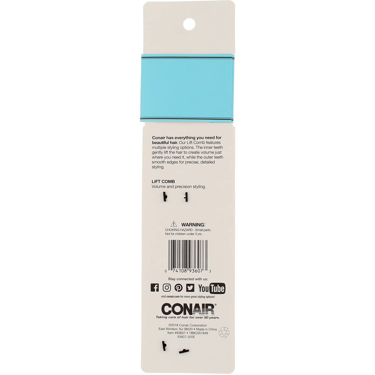 Conair 93607 Lift & Tease Comb Assorted Colors